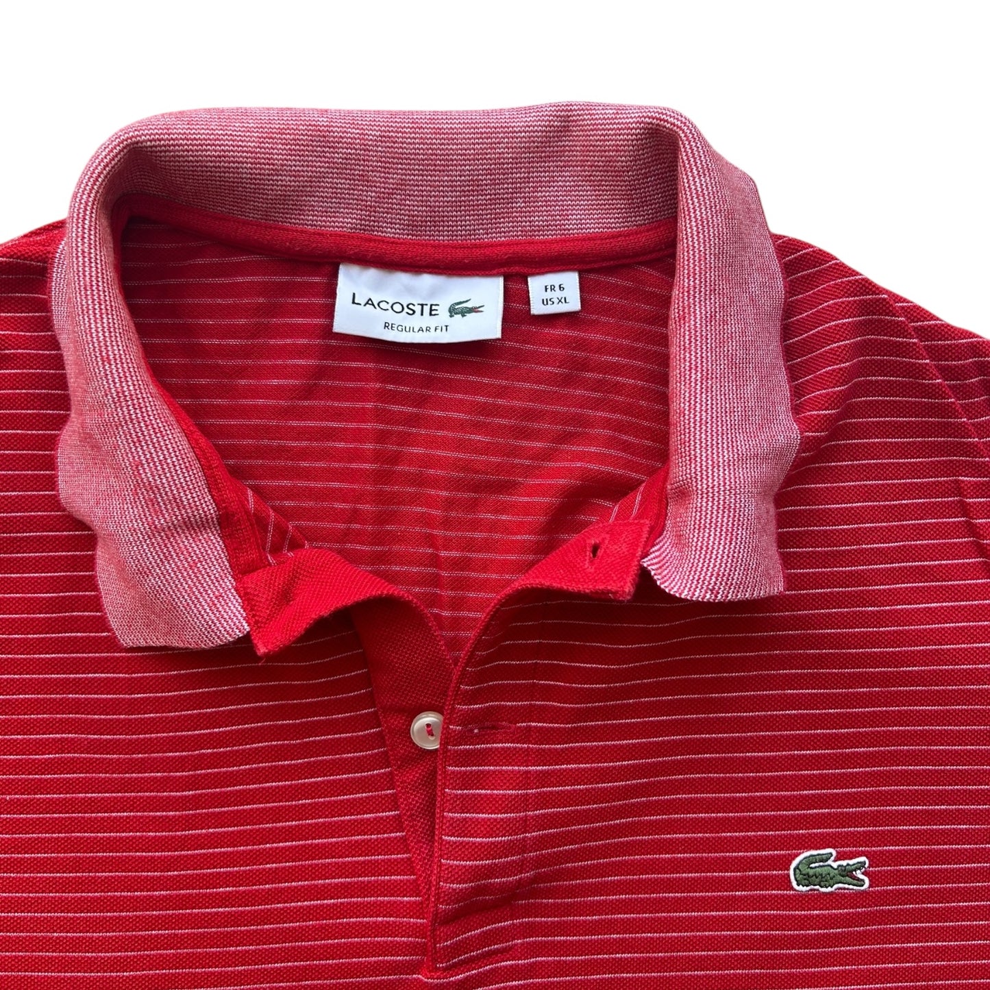 Extra Large Lacoste Red and White Striped Polo Shirt