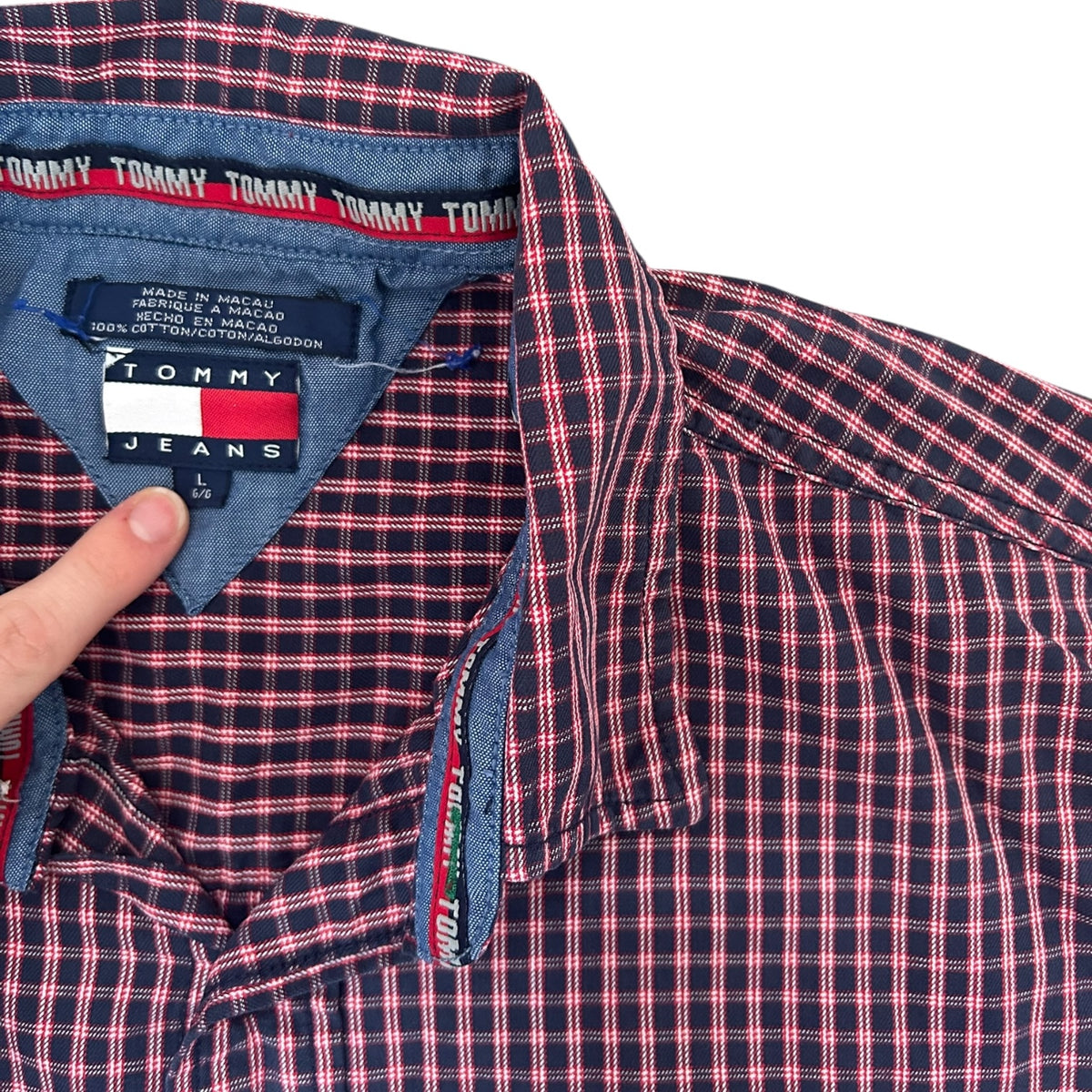 Large Tommy Hilfiger Red and Navy Shirt