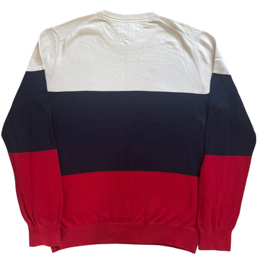 Large Tommy Hilfiger White, Navy and Red Knitted Jumper