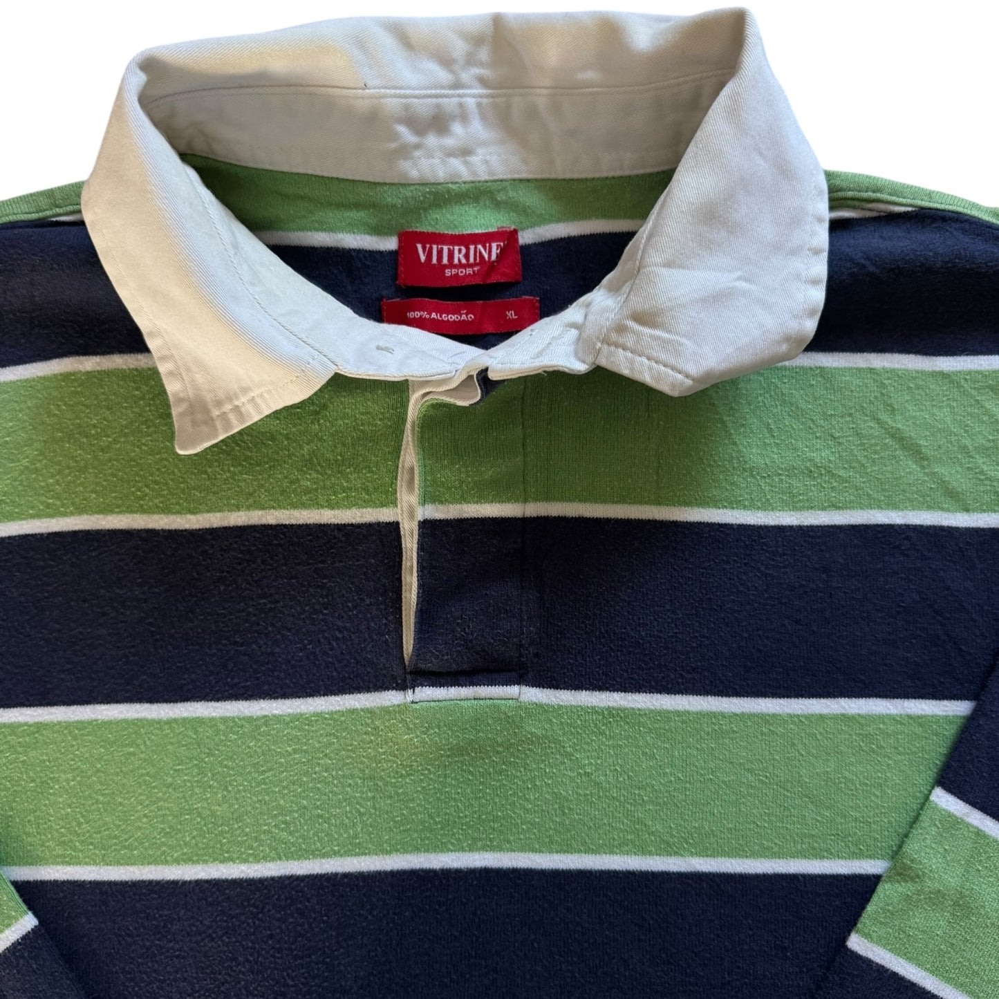 Extra Large Vitrine Sport Green and Navy Striped Rugby Shirt