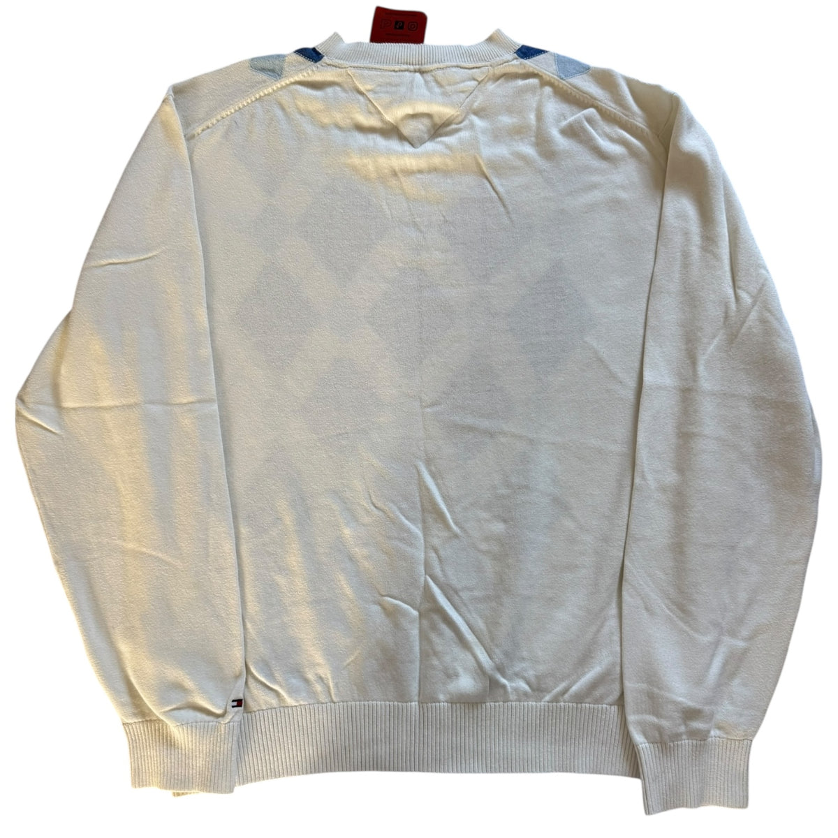 Extra Large Tommy Hilfiger Blue and White Checkered Knitted Jumper