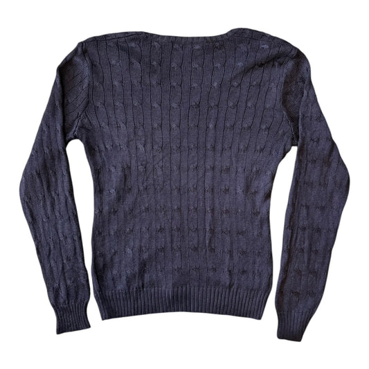 Womans Large Ralph Lauren Black Label Navy/ Purple Tint Silk Cable Knit