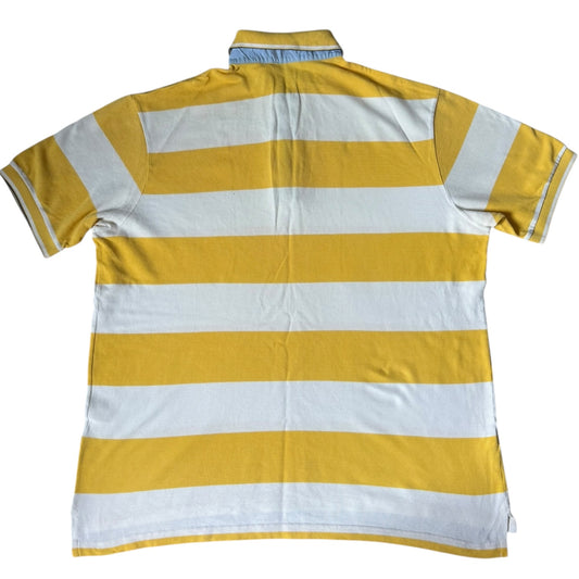 Extra Large Lacoste Yellow and White Striped Polo Shirt