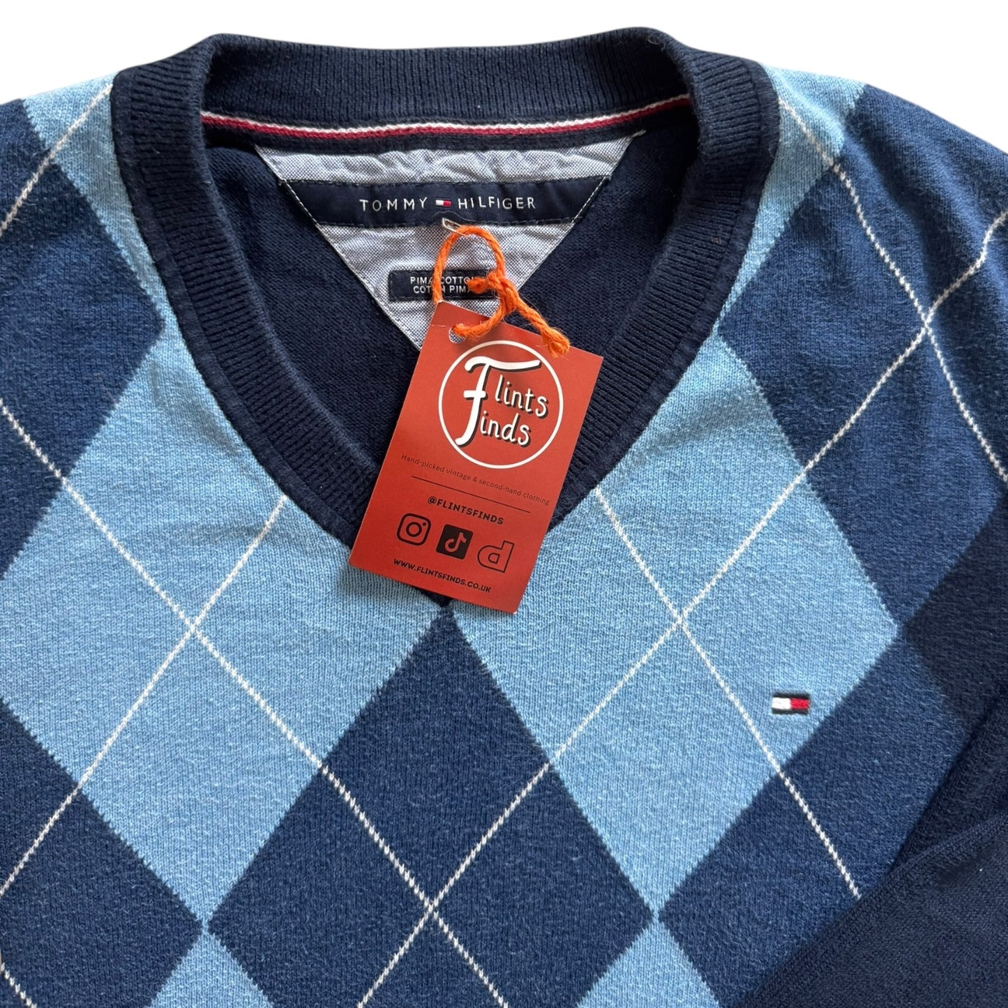 Large Tommy Hilfiger Blue Patterned Knitted Jumper