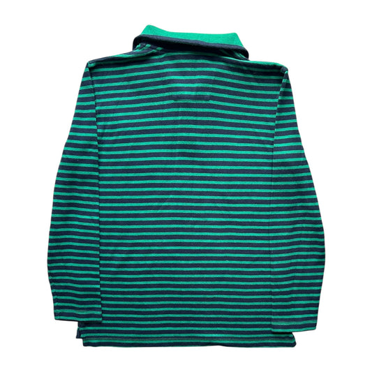 Large Nautica Green and Navy Striped Long Sleeved Polo Shirt