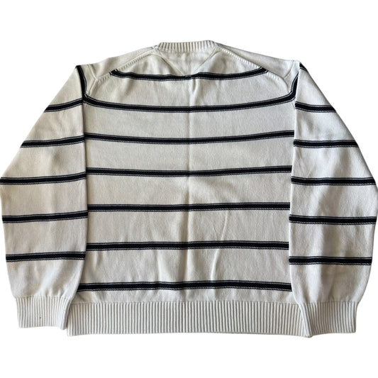 XXL Tommy Hilfiger White and Navy Striped Thick Knitted Jumper