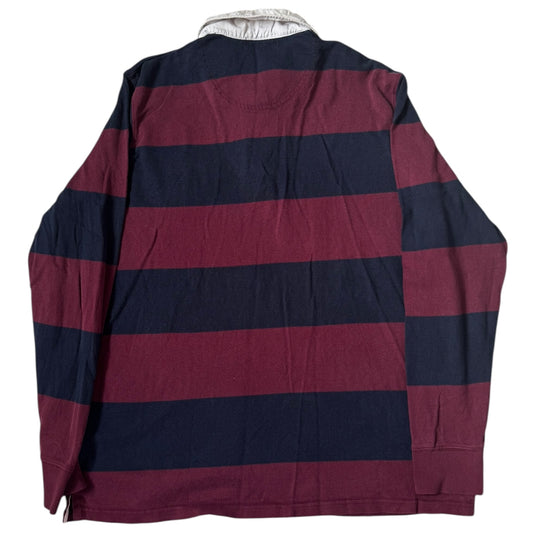 Extra Large Madison Avenue Burgundy and Navy Striped Rugby Shirt