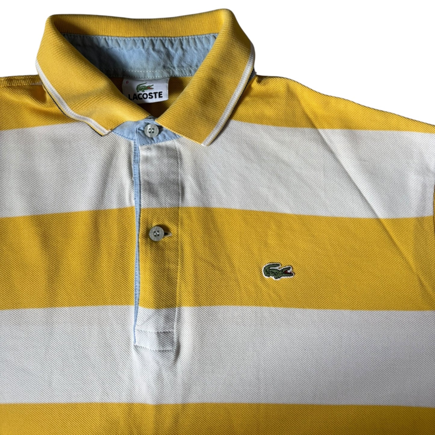 Extra Large Lacoste Yellow and White Striped Polo Shirt