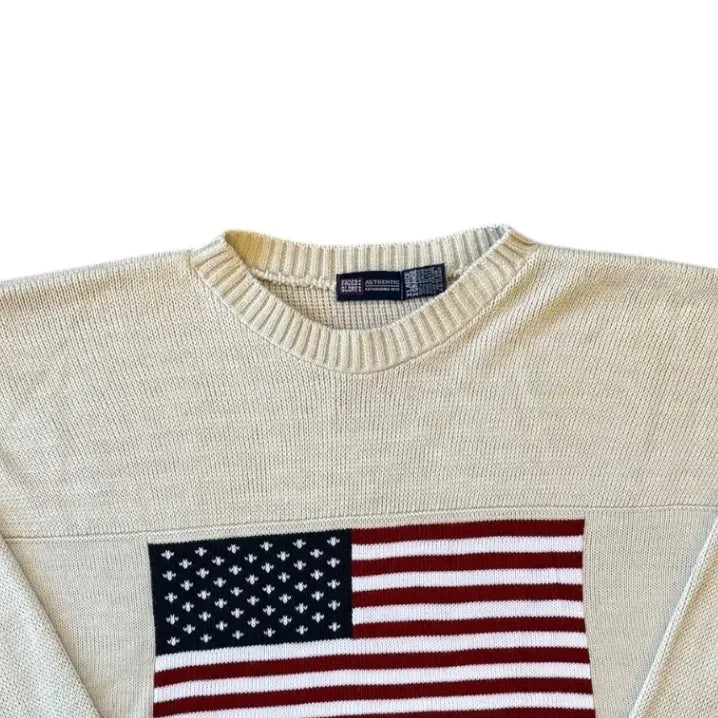 Extra large Faded Glory Beige USA Flag Knitted Jumper