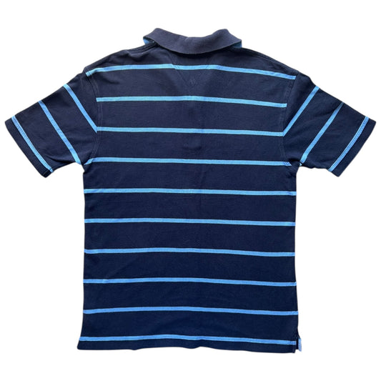 Large Tommy Hilfiger Navy and Blue Striped Polo Shirt