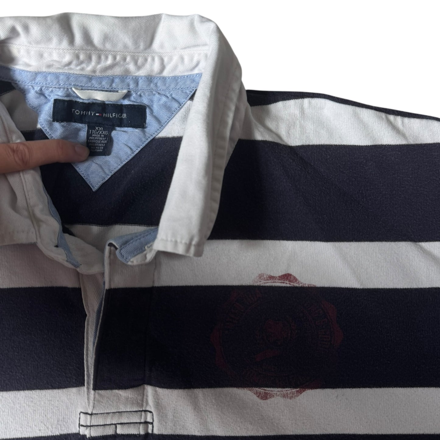 XXL Tommy Hilfiger Navy and White Striped Polo Shirt