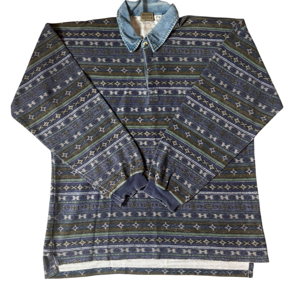 Extra Large City Jeans Blue Patterned Rugby Shirt