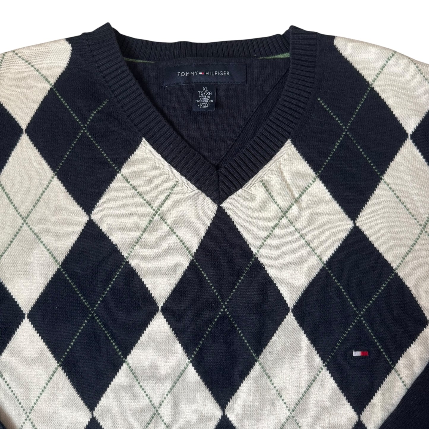 Extra Large Tommy Hilfiger Navy and White Knitted Jumper