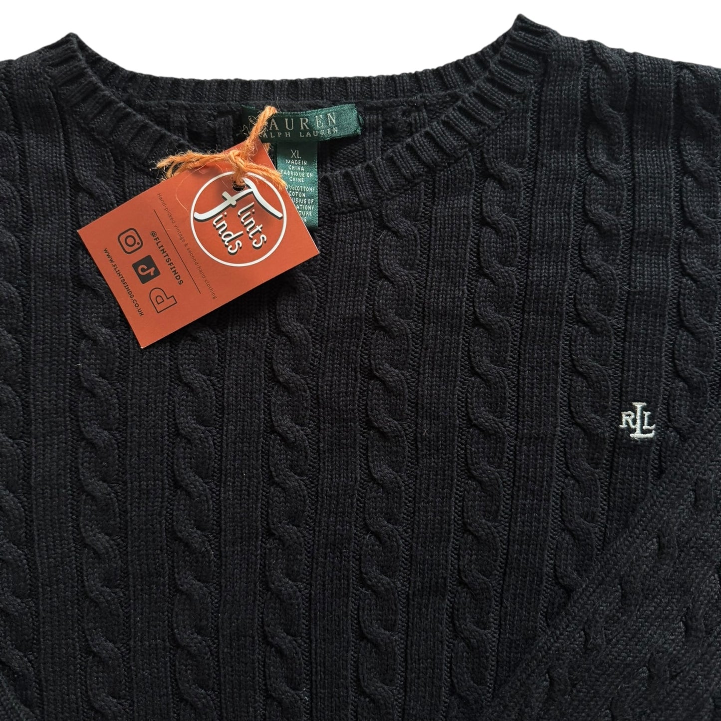 Women’s Extra Large Ralph Lauren Black Cable Knit Jumper