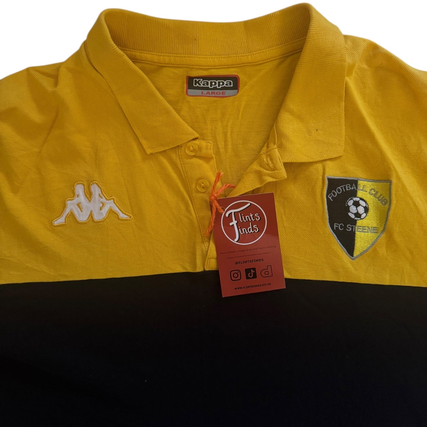 Large Kappa FC Steene Black and Yellow Polo Shirt