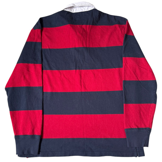 Large Tommy Hilfiger Red and Navy Striped Rugby Shirt