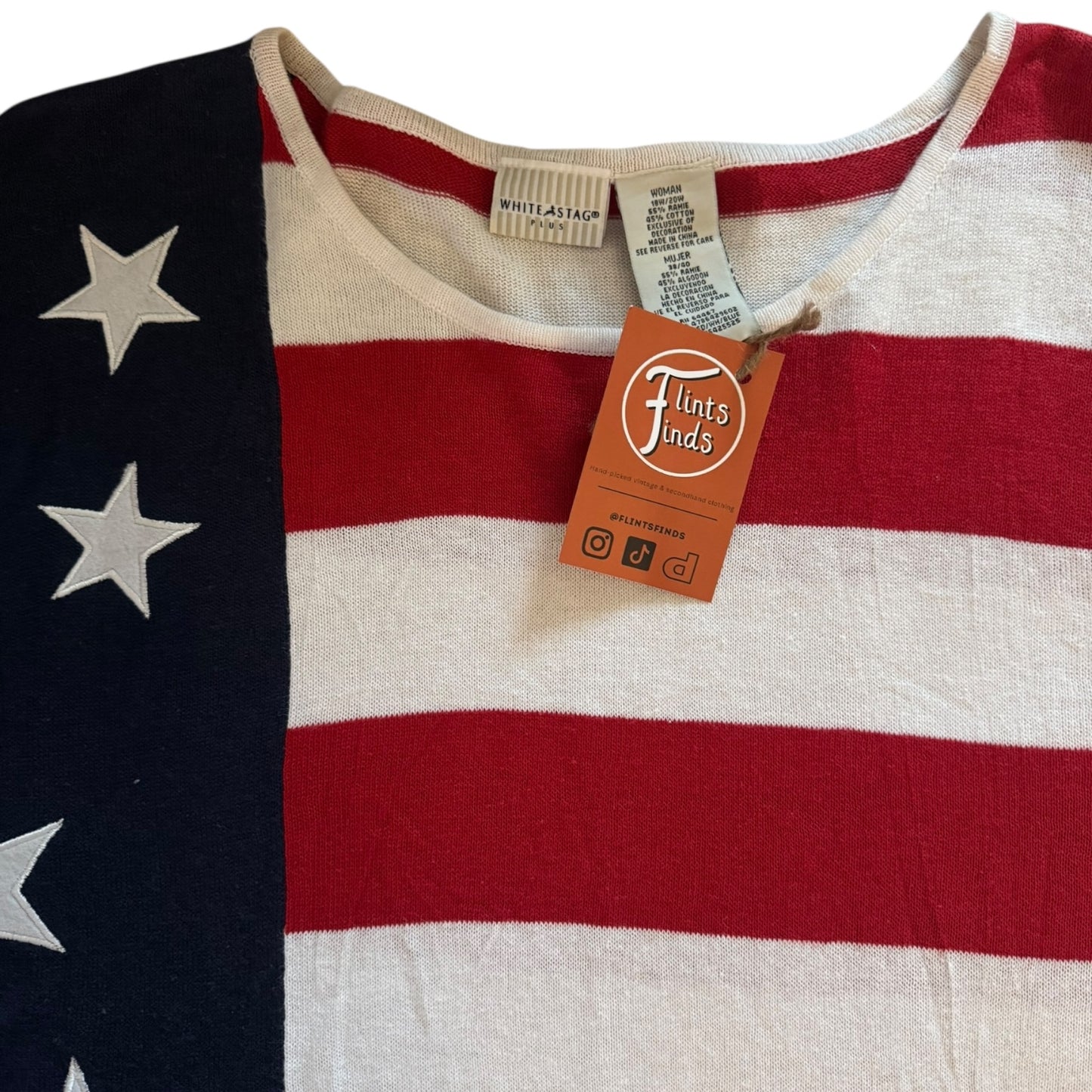 Women’s Extra Large White Stag Red/Navy Knitted USA Flag Jumper