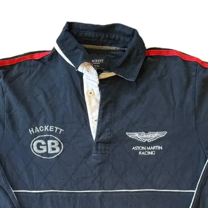 Large Hackett Aston Martin Navy Rugby Shirt Top