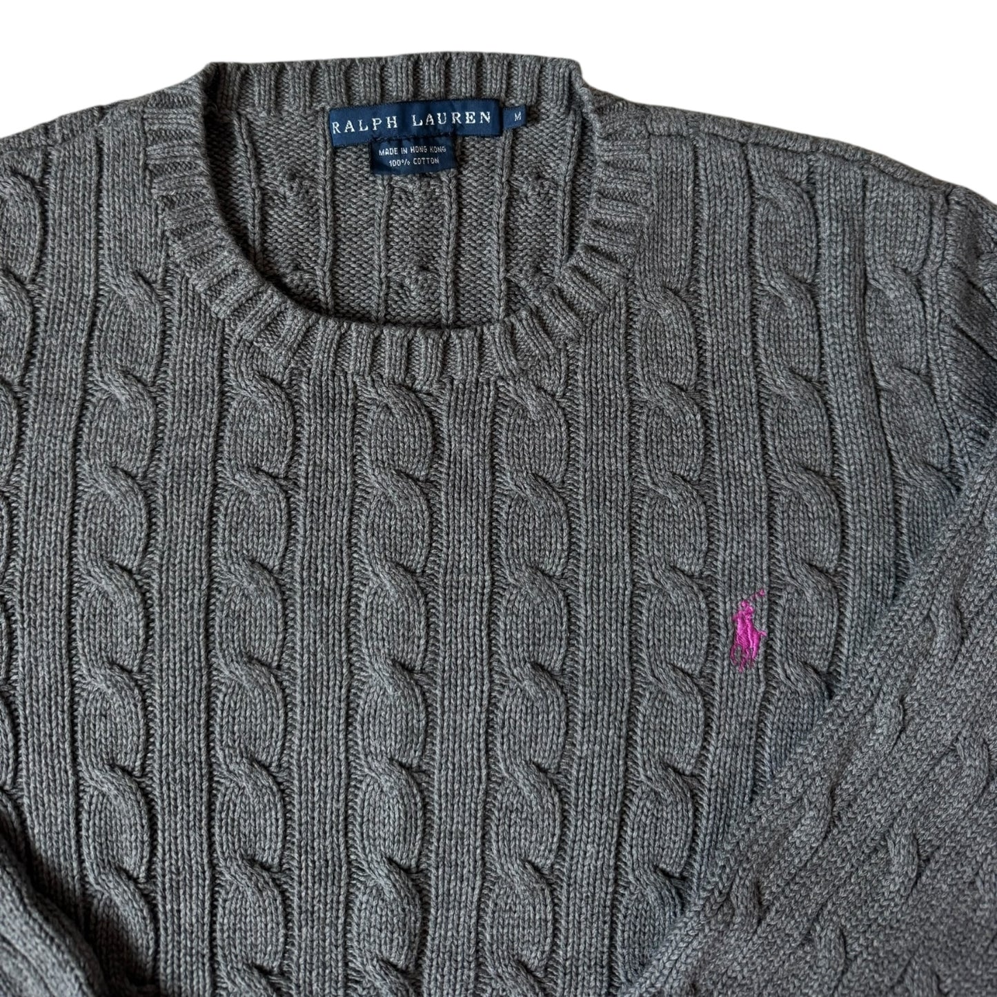 Women’s Medium Ralph Lauren Grey Cable Knit Jumper