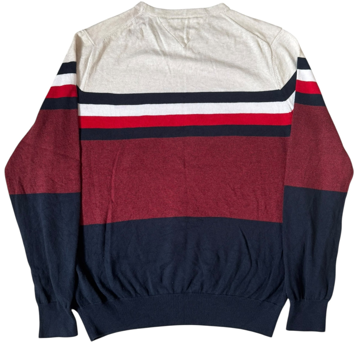 Medium Tommy Hilfiger Navy, Burgundy and White Knitted Jumper