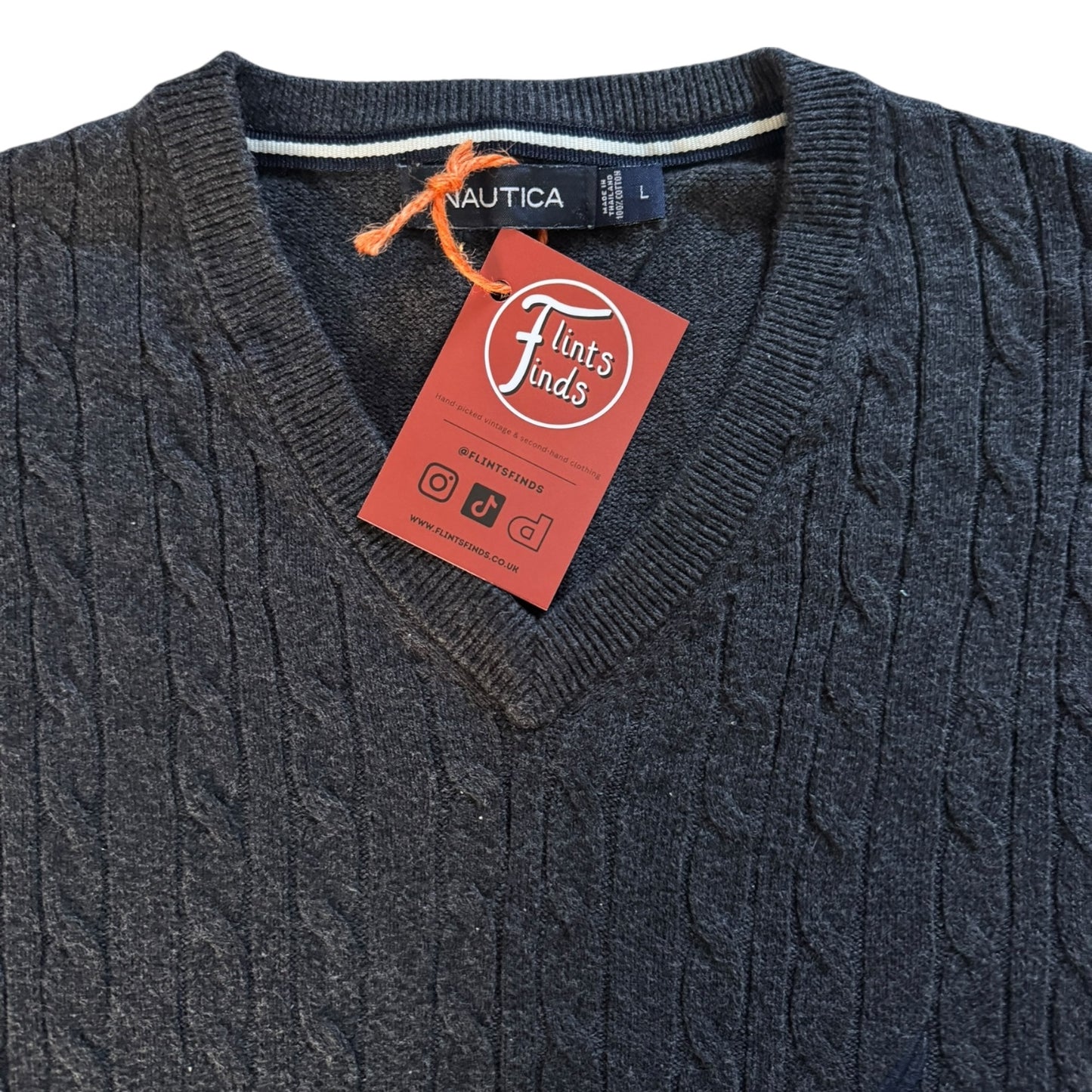 Large Nautica Grey Cable Knit Sweater Vest