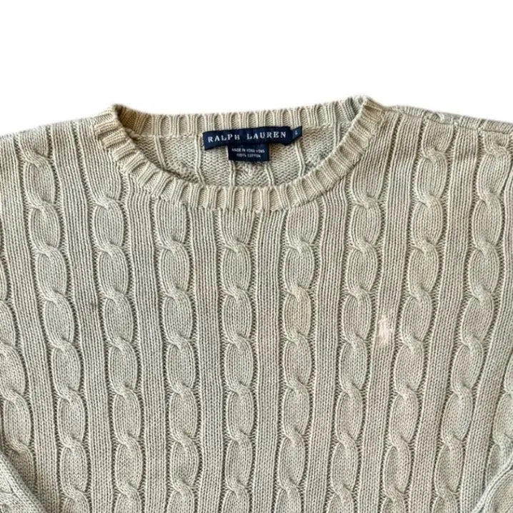 Womans Large Ralph Lauren Green Cable Knit