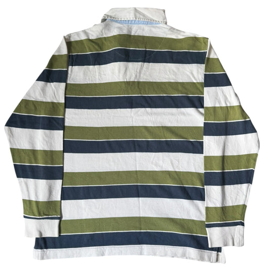 Giovanni Galli Large Green and Navy Striped Rugby Shirt