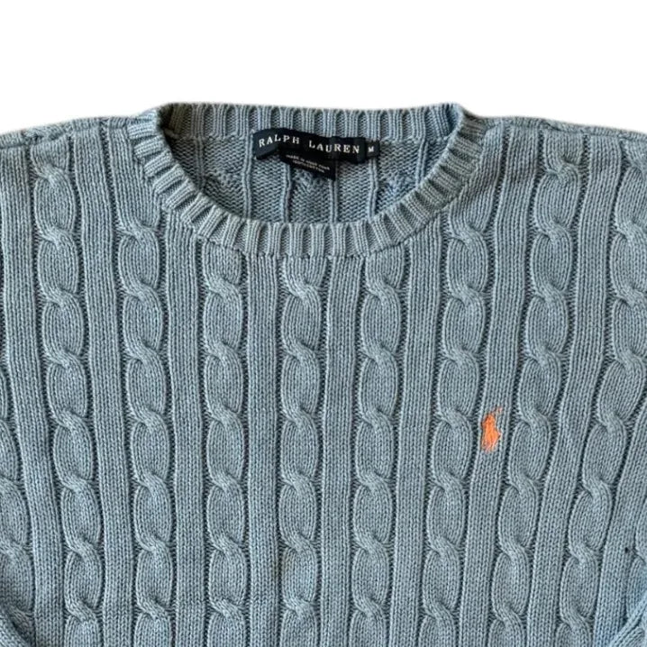 Womans Medium Ralph Lauren Blue Cable Knit