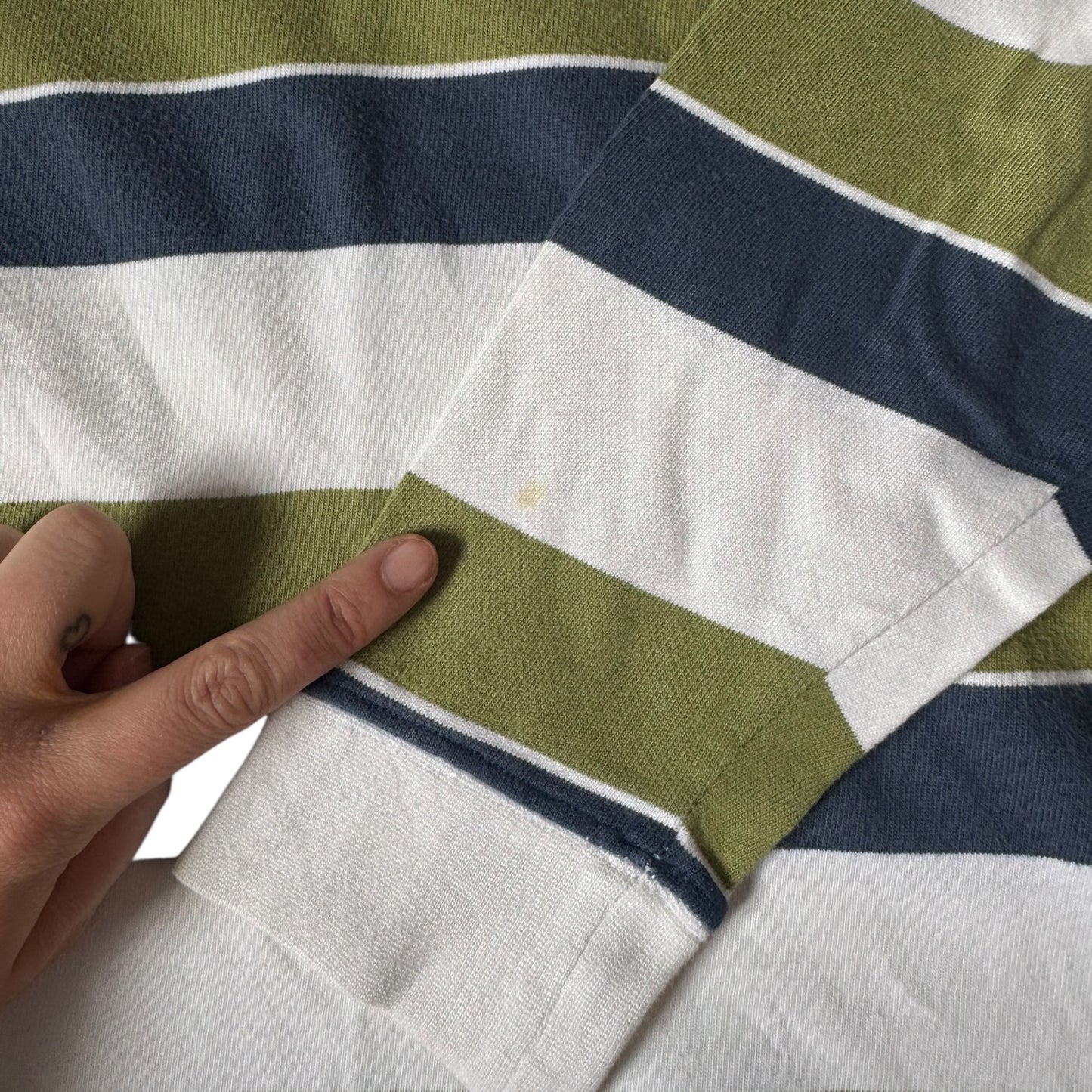 Giovanni Galli Large Green and Navy Striped Rugby Shirt