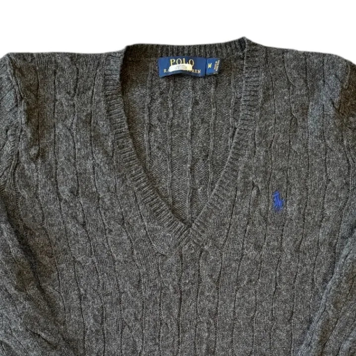 Womans Medium Ralph Lauren Grey Wool Cable Knit