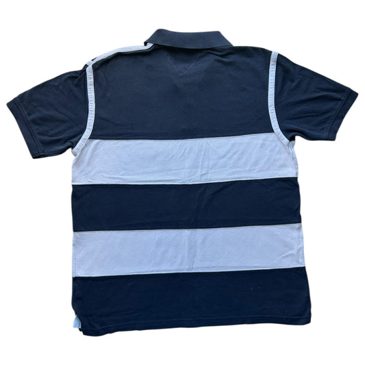Extra Large Tommy Hilfiger Navy and Blue Striped Polo Shirt