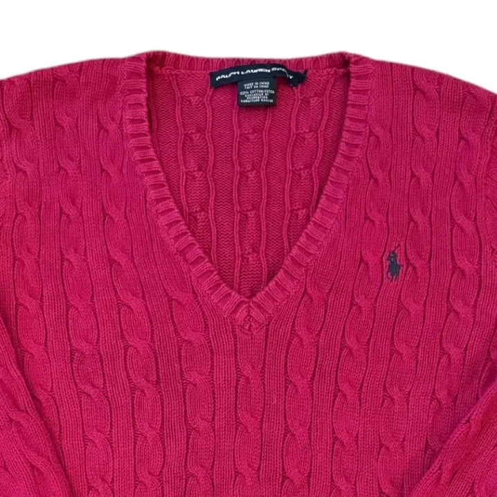 Womans Large Ralph Lauren Pink Cable Knit