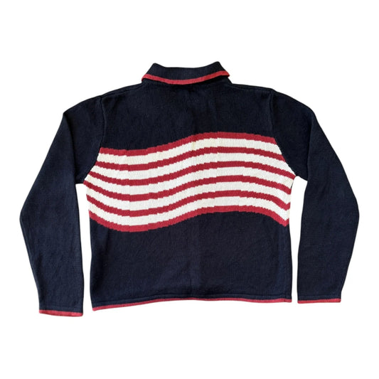 Womans Medium Christopher & Banks Navy USA Flag Cardigan