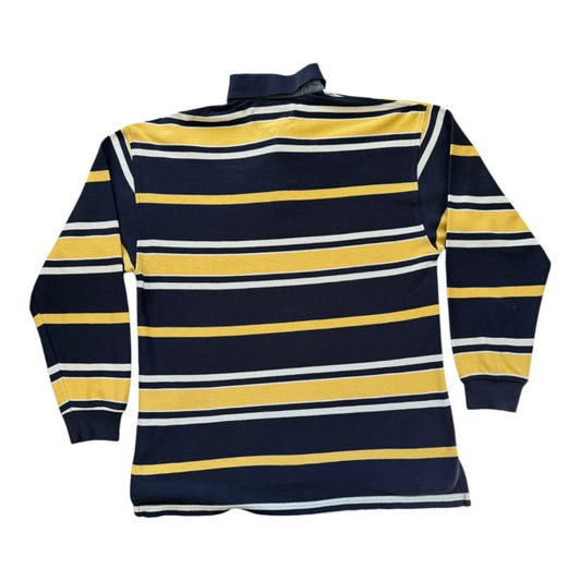 Large Tommy Hilfiger Navy and Yellow Long Sleeved Polo Shirt