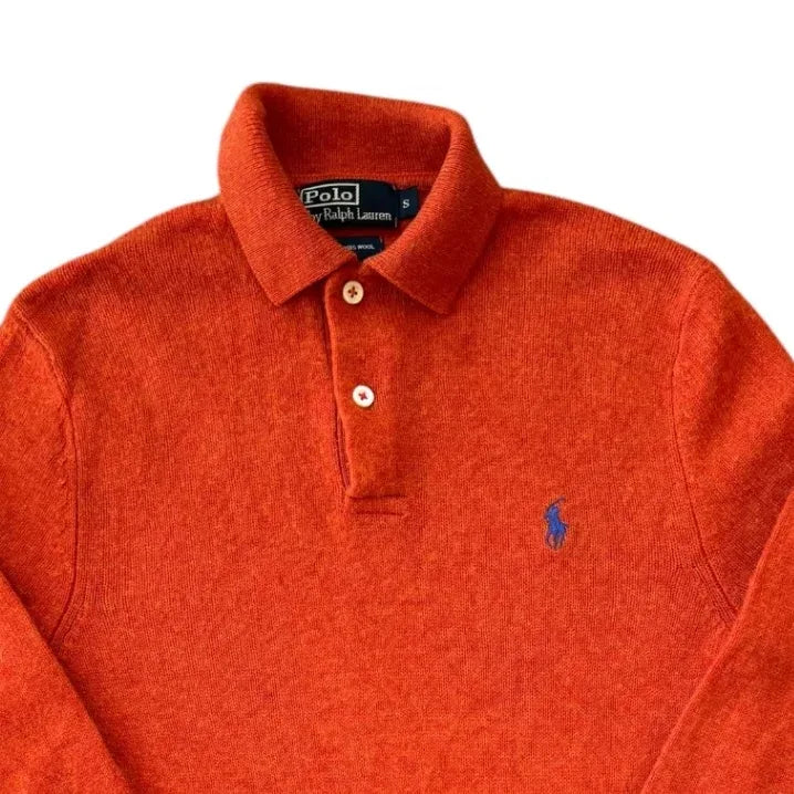 Small Ralph Lauren Orange Lambswool Knitted Polo Shirt