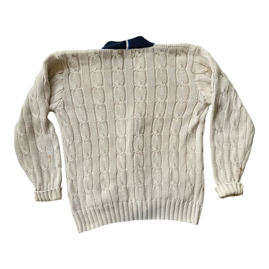 Womans Large Ralph Lauren White Cable Knit Cardigan - stained