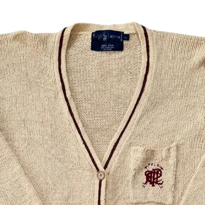 Womans Large Ralph Lauren Beige Silk Cardigan