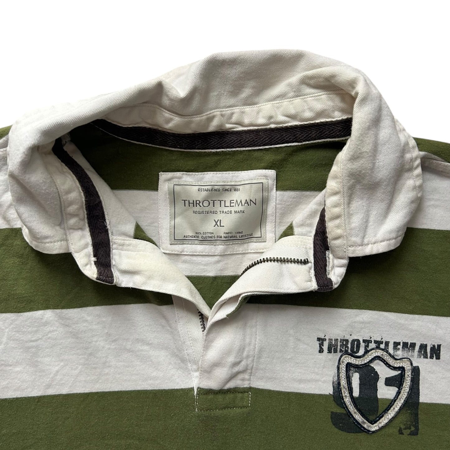 Extra Large Throttleman Green and White Rugby Shirt