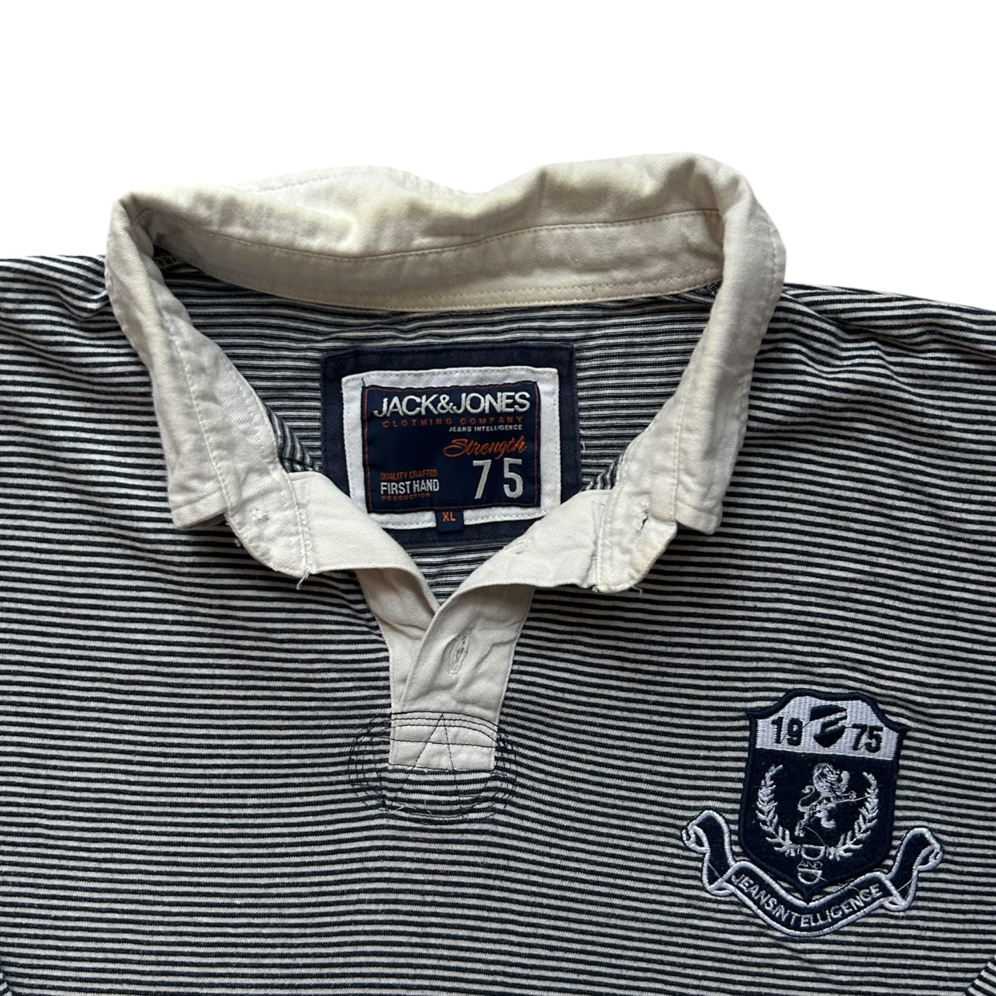 Extra Large Jack and Jones Navy and White Rugby Shirt
