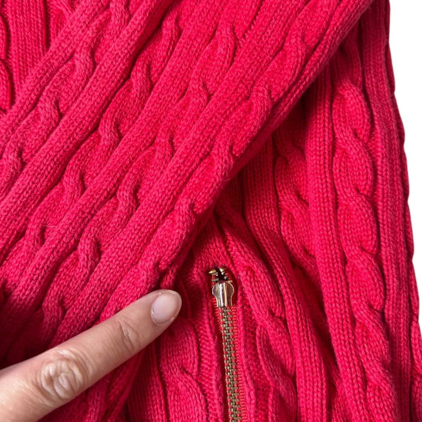 Women’s Medium Ralph Lauren Red Full Zip Cable Knit Jumper