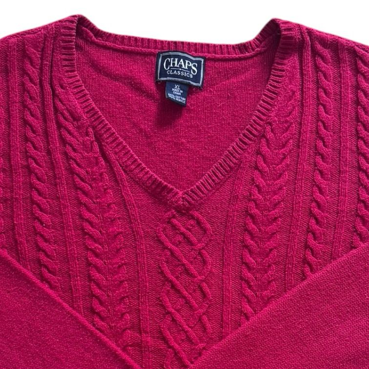 Extra large Chaps Pink V-Neck Cable Knit Jumper