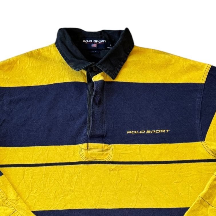 Oversized Large Ralph Lauren Polo Sport Yellow and Navy Rugby Shirt