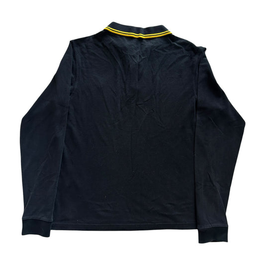 Large Fred Perry Black and Yellow Long Sleeved Polo Shirt