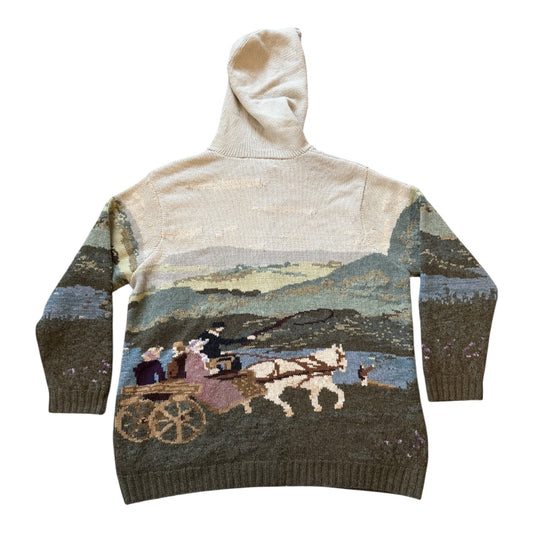 Rare Extra large Ralph Lauren Green Full Zip Landscape Scenery Dog/Horse Cardigan