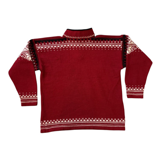 Woman's Large Dale Of Norway Red Wool Fair Isle Knitted 1/4 Zip