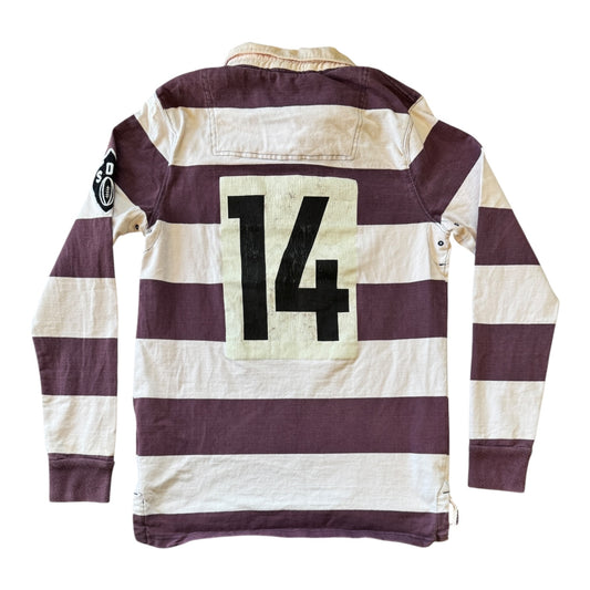 Medium Superdry White and Purple Rugby Shirt