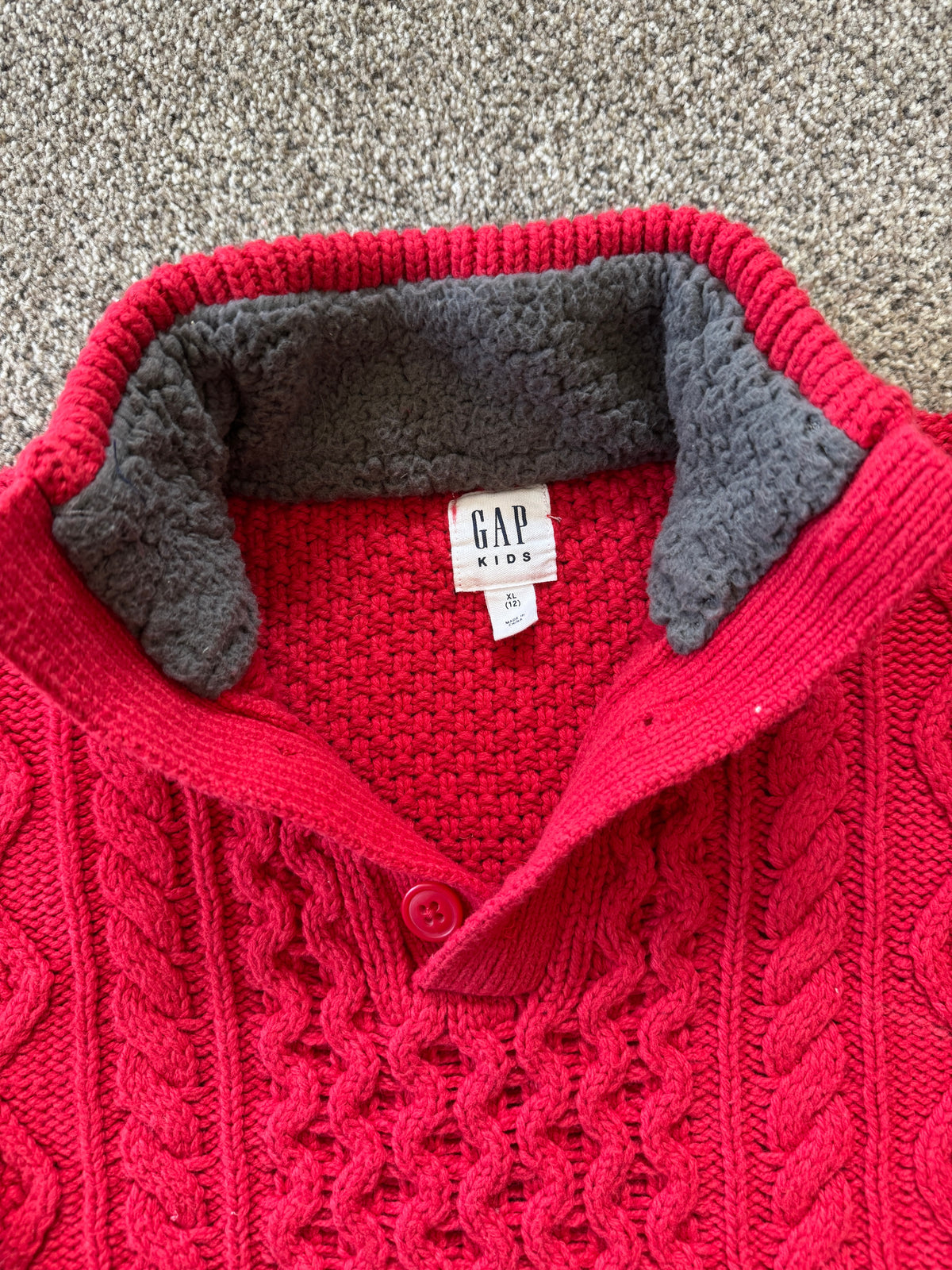 Aged 12 Gap Red Cable Knit 1/4 Button Jumper