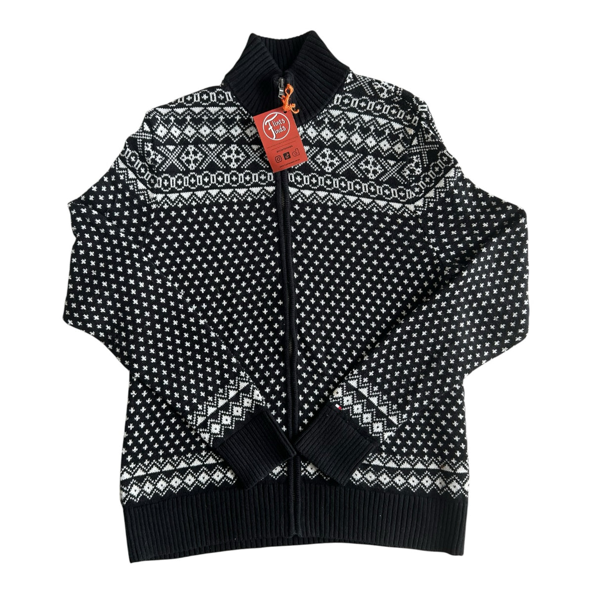 Medium Tommy Hilfiger Black and White Fair Isle Full Zip Jumper