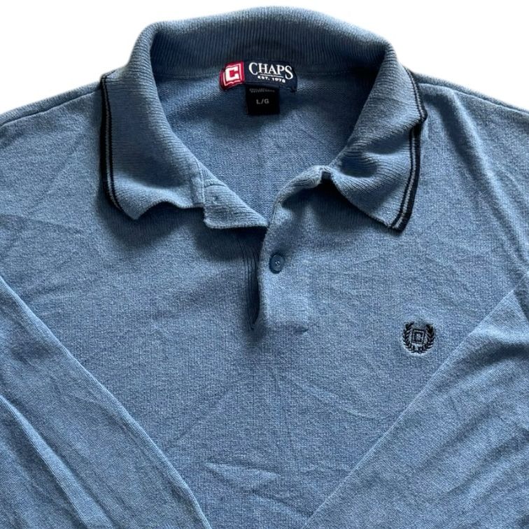 Large Chaps Blue Knitted Polo Shirt