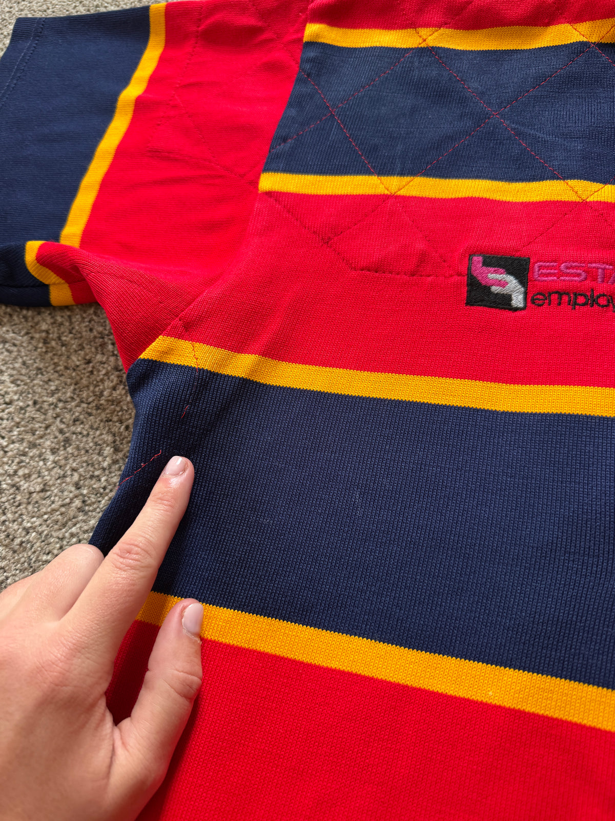 Large 2003 Northamptonians RUFC Colts Red, Yellow and Navy Rugby Shirt